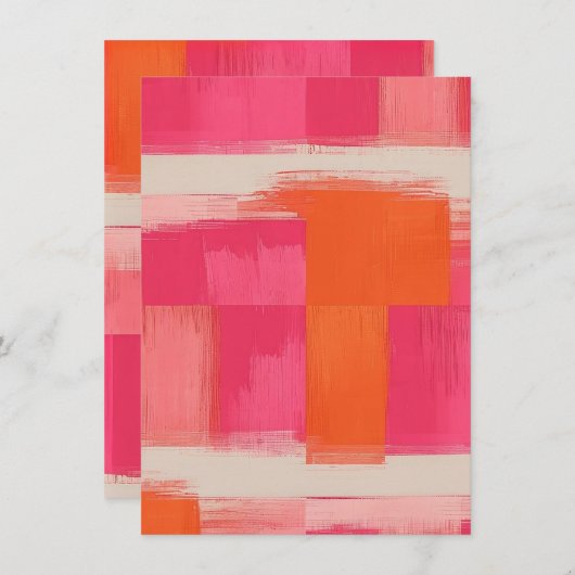 Vibrant Brushstroke Geometric Pattern – Pink & Ora Einladung (Vorne/Hinten)