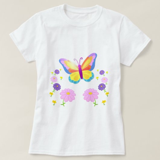 Vibrant Butterfly and Floral Design T-Shirt (Design vorne)