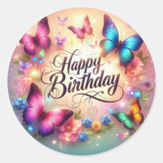 Vibrant butterfly birthday sticker 