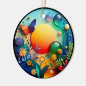 Vibrant Butterfly Fantasy Garden Keramik Ornament (Links)