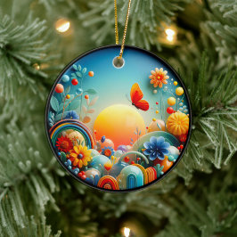 Vibrant Butterfly Fantasy Garden Keramik Ornament