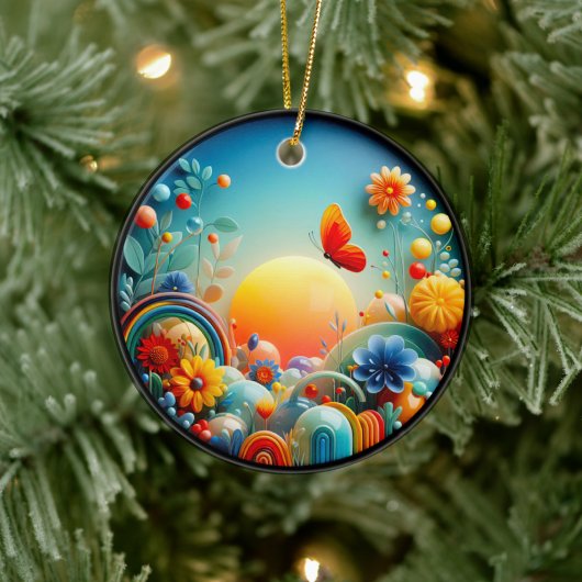 Vibrant Butterfly Fantasy Garden Keramik Ornament