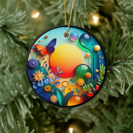 Vibrant Butterfly Fantasy Garden Keramik Ornament