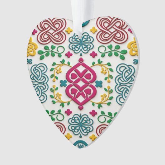 Vibrant Celtic Heart & Knot Floral Symphony Ornament (Vorderseite)