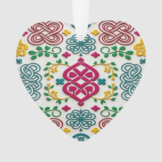 Vibrant Celtic Heart & Knot Floral Symphony Ornament (Vorderseite)