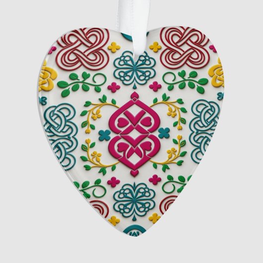 Vibrant Celtic Heart & Knot Floral Symphony Ornament (Vorderseite)