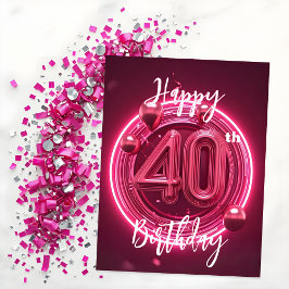 Vibrant Chic Neon Pink 40. Geburtstag Postkarte