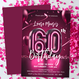 Vibrant Chic Neon Pink 60. Geburtstagsfeier Einladung