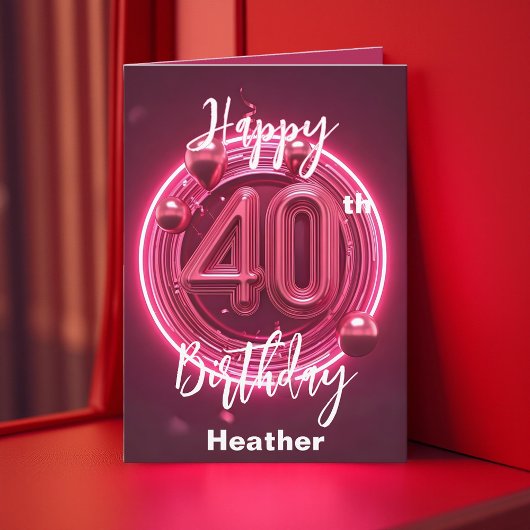 Vibrant Chic Stilvoll Neon Pink 40. Geburtstag Karte