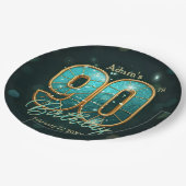 Vibrant Chic Teal Gold Metallic 90th Birthday Pappteller (Schrägansicht)