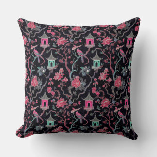 Vibrant Chinoiserie Pagoda and Birds Kissen