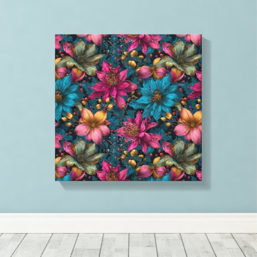 Vibrant Christmas Botanical Fantasy Pattern Leinwanddruck (Insitu (Holzboden))