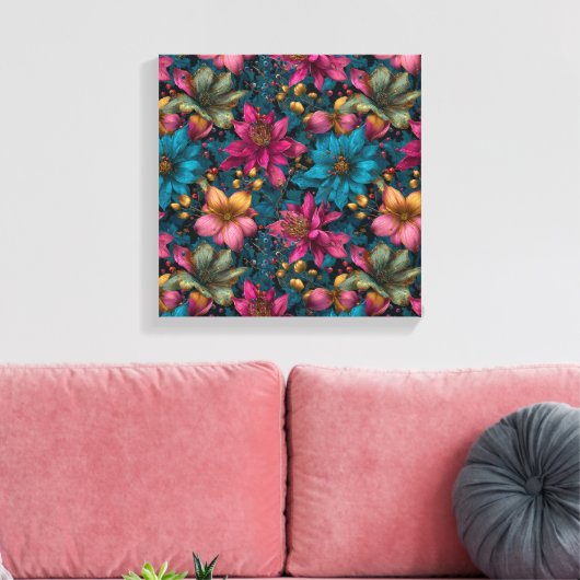 Vibrant Christmas Botanical Fantasy Pattern Leinwanddruck (Insitu (Wohnzimmer))