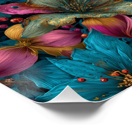 Vibrant Christmas Botanical Fantasy Pattern Poster (Ecke)