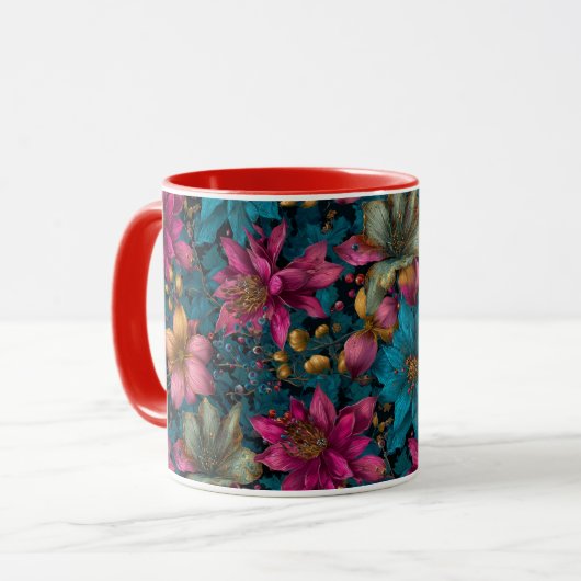 Vibrant Christmas Botanical Fantasy Pattern Tasse (Vorderseite Links)