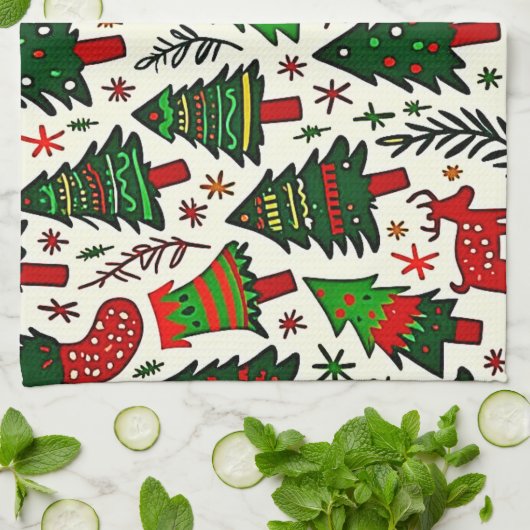 Vibrant Christmas Pattern Art Print Geschirrtuch (Gefaltet)