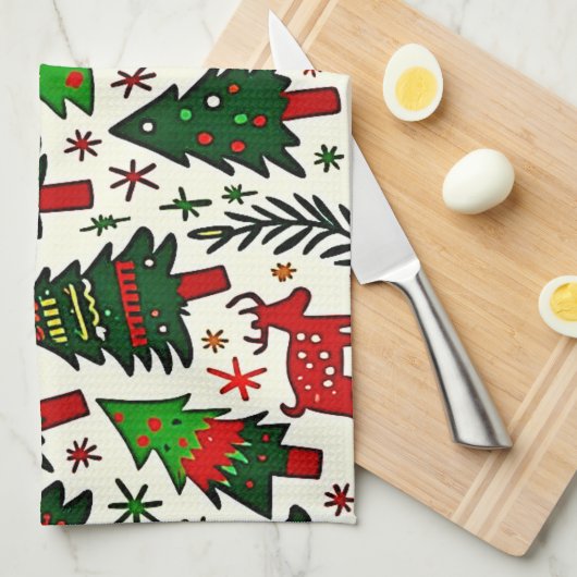 Vibrant Christmas Pattern Art Print Geschirrtuch (Viertel Falte)