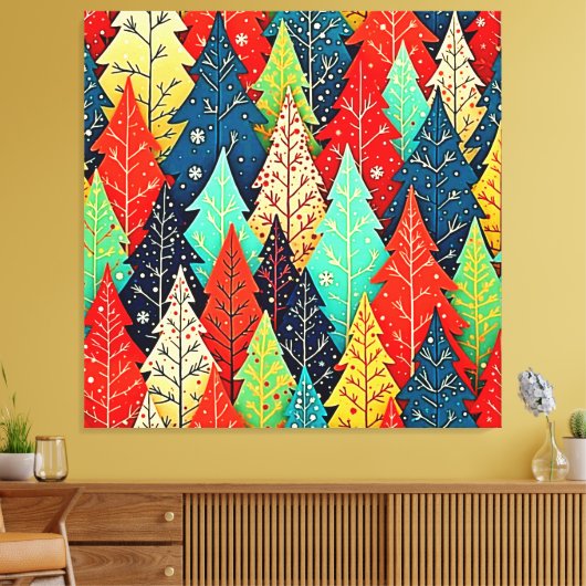 Vibrant Christmas Tree Pattern Art Leinwanddruck (Insitu (Wohnzimmer))