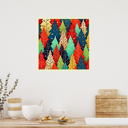 Vibrant Christmas Tree Pattern Art Poster (Küche)