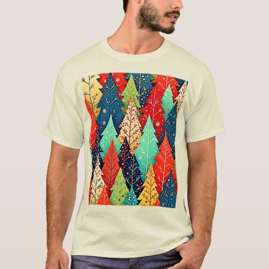 Vibrant Christmas Tree Pattern Art T-Shirt (Vorderseite)