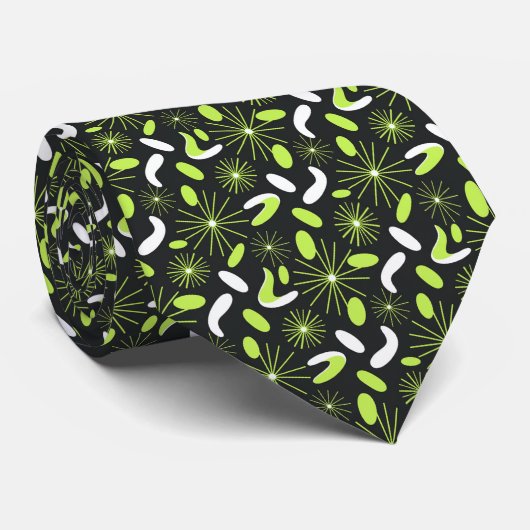 Vibrant Citrus Green Mid-Century Modern Starburst Krawatte (Gerollt)