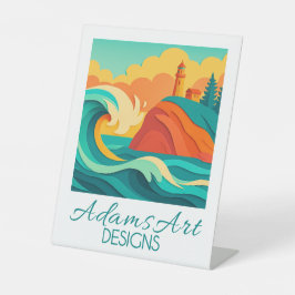 Vibrant Coastal Lighthouse Wave Papercut Art Sockelschild