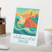 Vibrant Coastal Lighthouse Wave Papercut Art Sockelschild (In SItu)