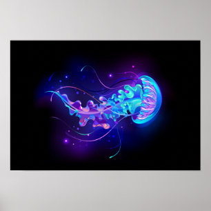 Vibrant Color Glowing Jellyfish Poster