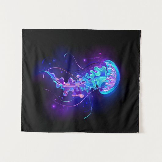 Vibrant Color Glowing Jellyfish Wandteppich (Vorderseite (Horizontal))