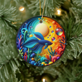 Vibrant Colored Glass Abstract Betta Fish Keramik Ornament