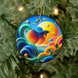 Vibrant Colored Glass Abstract Betta Fish Keramik Ornament