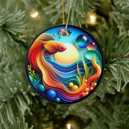 Vibrant Colored Glass Abstract Betta Fish Keramik Ornament