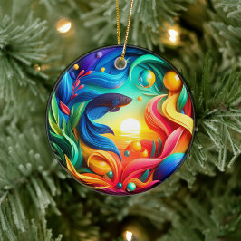 Vibrant Colored Glass Abstract Betta Fish Keramik Ornament