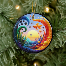 Vibrant Colored Glass Abstract Goldfish  Keramik Ornament