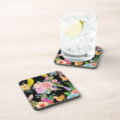 Vibrant Colorful Birds and Flowers Art on Black Getränkeuntersetzer (Rechte Seite)