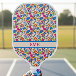 Vibrant Colorful Floral Monogram Pickleball Schläger