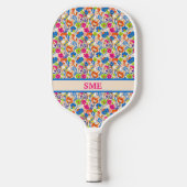 Vibrant Colorful Floral Monogram Pickleball Schläger (Vorderseite)