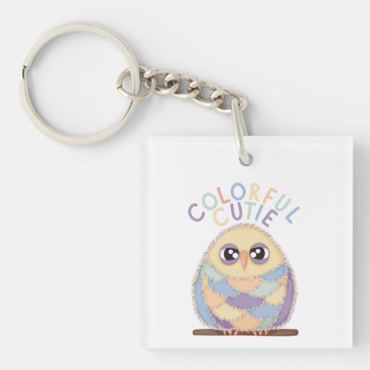 Vibrant Colorful Owl with Text Schlüsselanhänger (Vorderseite)