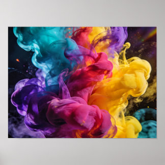 Vibrant colorful smoke swirling in dynamic abstrac poster