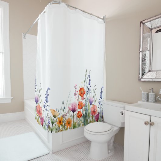 Vibrant Colorful Watercolor Wildflowers  Duschvorhang (Beispiel)