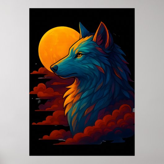 Vibrant Colorful Wolf Art Poster (Vorne)