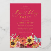 Vibrant Colorful Woman's Girls Birthday Party Gold Folieneinladung (Vorderseite)