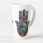 Vibrant Colors Hamsa Turquoise Yellow Third Eye  Milchtasse (Rechte Ecke)