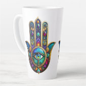 Vibrant Colors Hamsa Turquoise Yellow Third Eye  Milchtasse (Linke Ecke)