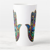 Vibrant Colors Hamsa Turquoise Yellow Third Eye  Milchtasse (Vorderseite)