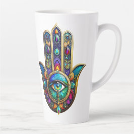 Vibrant Colors Hamsa Turquoise Yellow Third Eye  Milchtasse