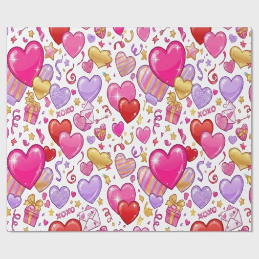 Vibrant Confetti Hearts  Geschenkpapier (Flach)