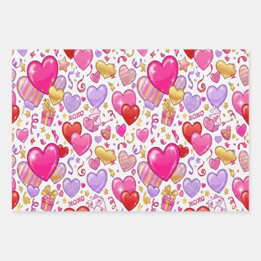 Vibrant Confetti Hearts Geschenkpapier Set (Vorderseite 2)