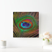 Vibrant Copper Peacock Feather Quadratische Wanduhr (Zuhause)