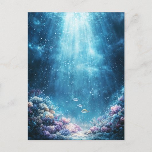 Vibrant Coral Reef and Underwater Sunlight Beams Postkarte (Vorderseite)